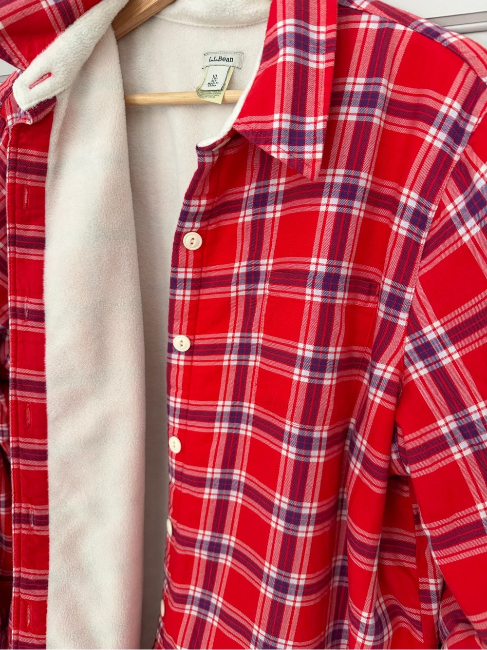 L.L. Bean Red & Purple Fleece Lined Plaid Flannel Shirt